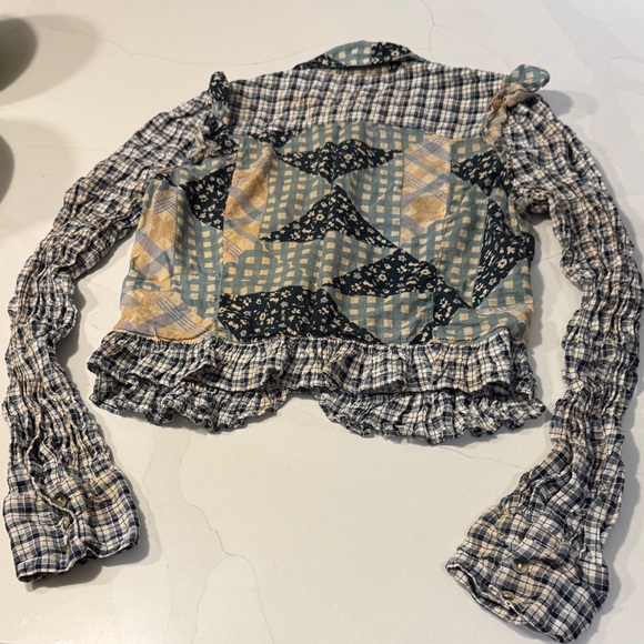 Free People Patchwork Plaid Ruffle Blouse - Picture 13 of 15
